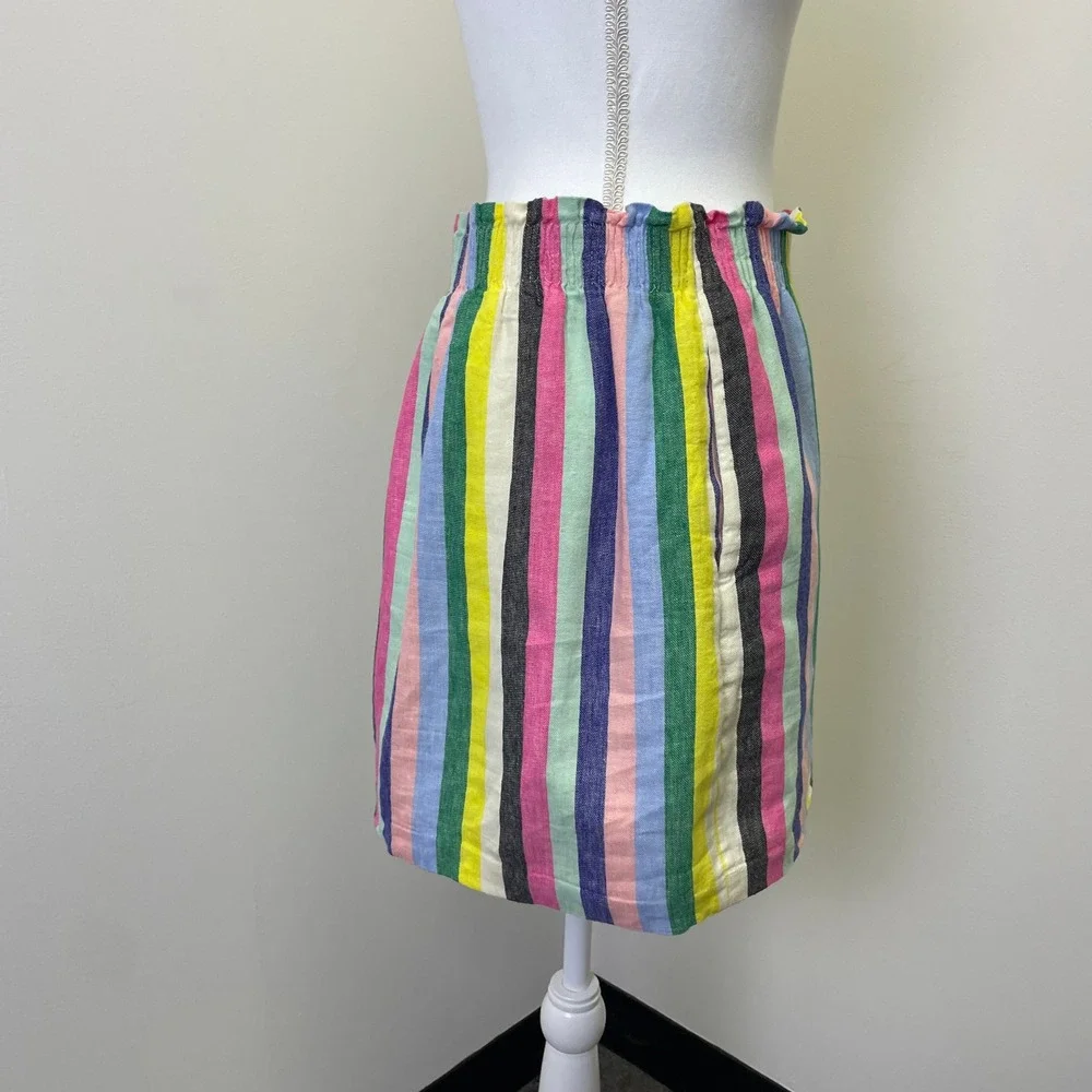 J.Crew Multi Color Striped Linen Blend Paperbag Waist Mini Skirt Size 8